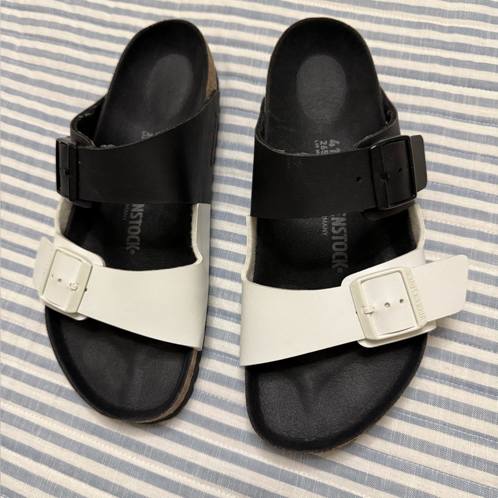 Birkenstock Arizona Two-Tone Black and White Slide Sandals